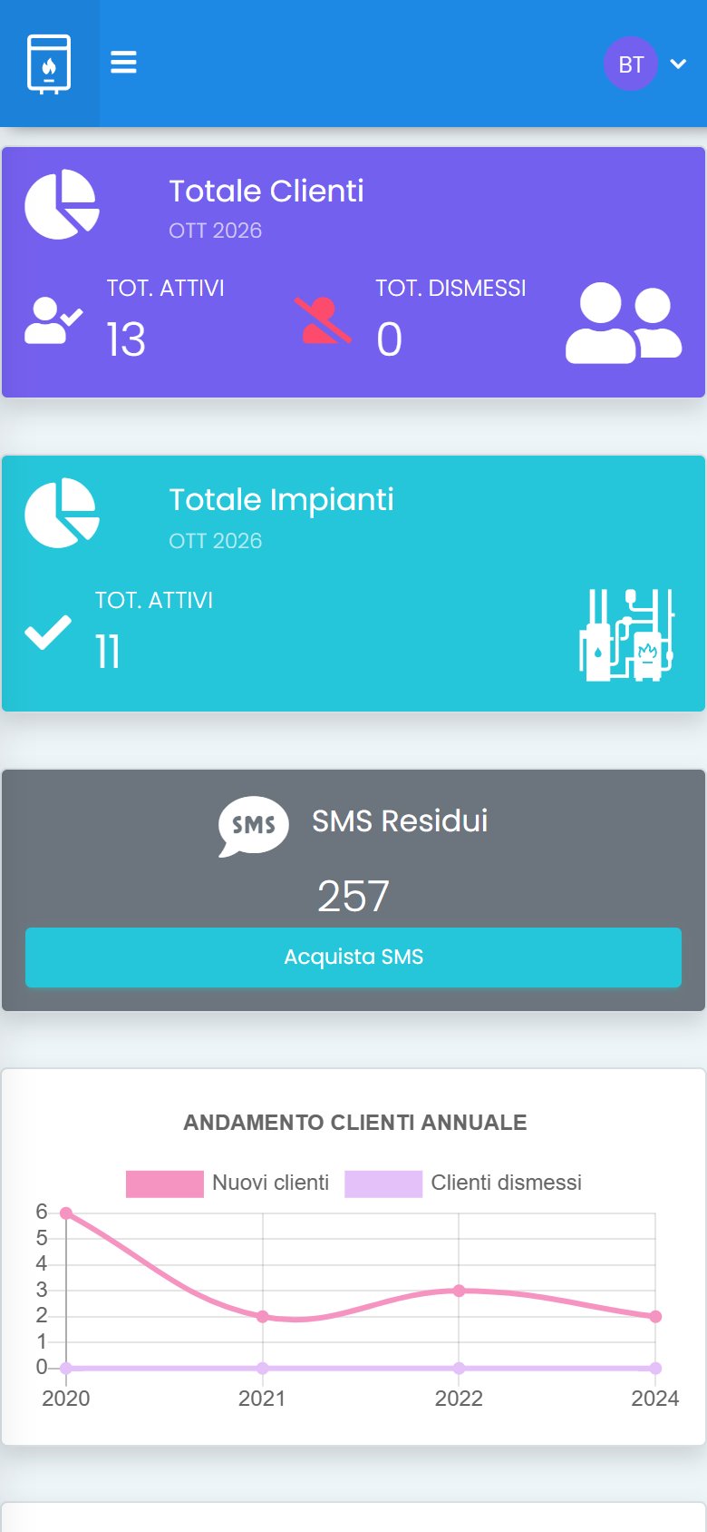 Dashboard di Caldaie Manager su smartphone