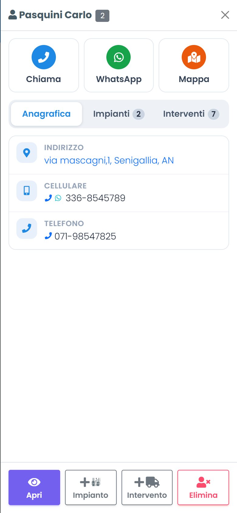 Riepilogo cliente di Caldaie Manager su smartphone